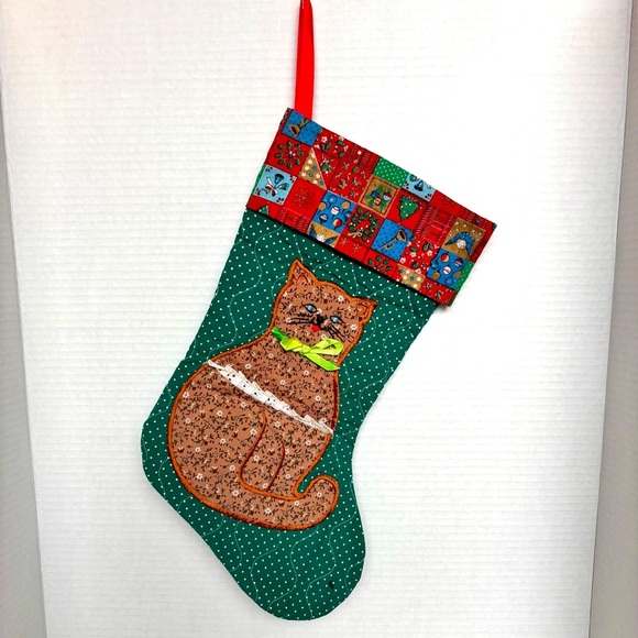 Vintage Avon Gift Collection Calico Cat Christmas Quilted Stocking - Picture 1 of 7